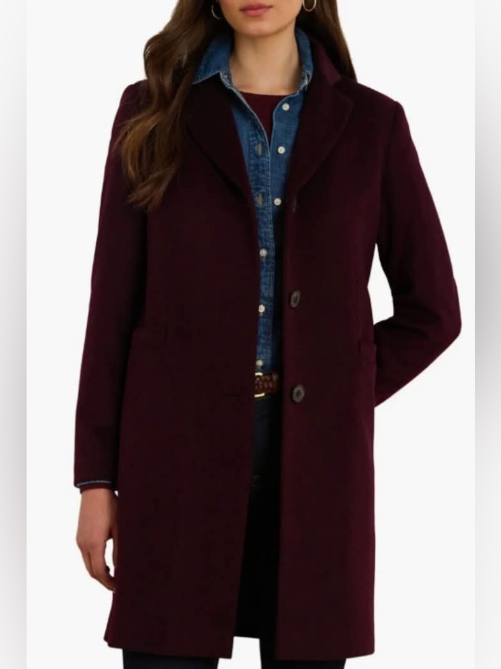 NWOT Lauren Ralph Lauren Longline Wool Blend Coat Pinot Noir Size 0 MRSP $270